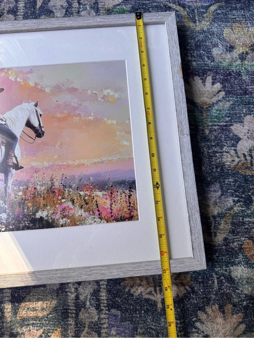 Framed White Horse Rider Art Print in Pastel Pink and Purple -11”x14”